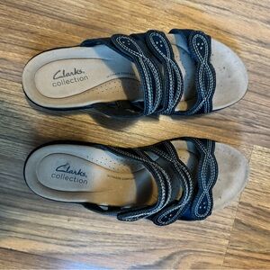 Clarks Collection black slip on sandals size 8